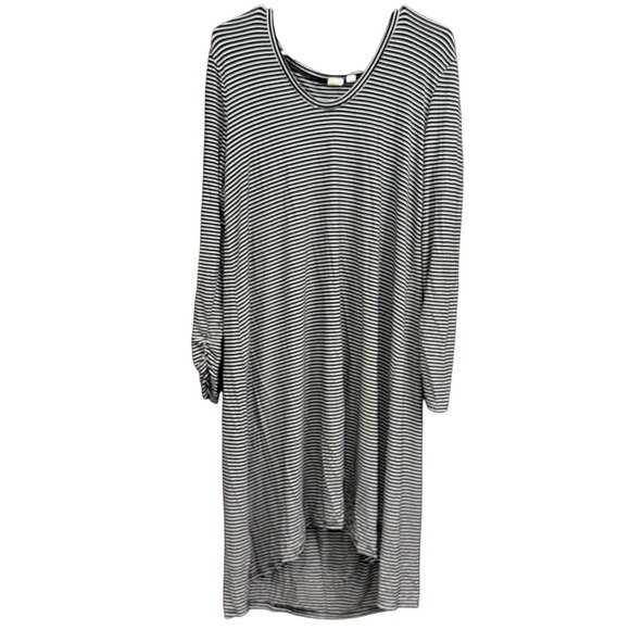 GAP Striped V Neck Long Sleeve Dress Womens Midi Hem Casual Comfy Black White - Picture 1 of 8